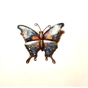 Vintage Gold-Tone Butterfly Brooch Pin Kaleidoscope Design onWings